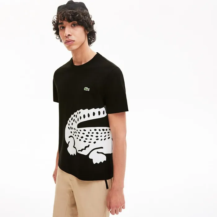 TShirts Lacoste Mens Oversize Croc Crew Neck Jersey Tshirt Black On Sale