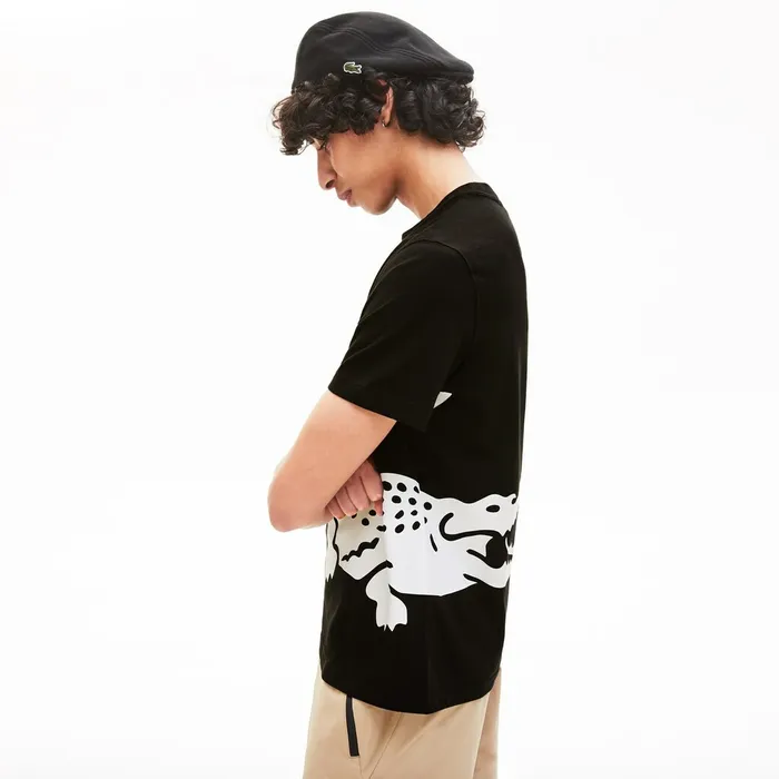 TShirts Lacoste Mens Oversize Croc Crew Neck Jersey Tshirt Black On Sale