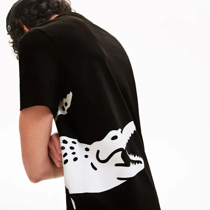 TShirts Lacoste Mens Oversize Croc Crew Neck Jersey Tshirt Black On Sale