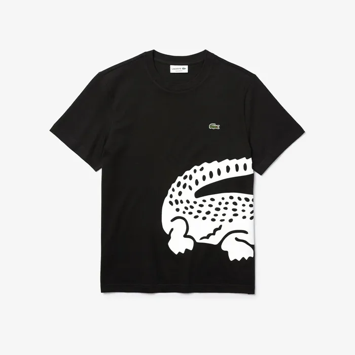 TShirts Lacoste Mens Oversize Croc Crew Neck Jersey Tshirt Black On Sale