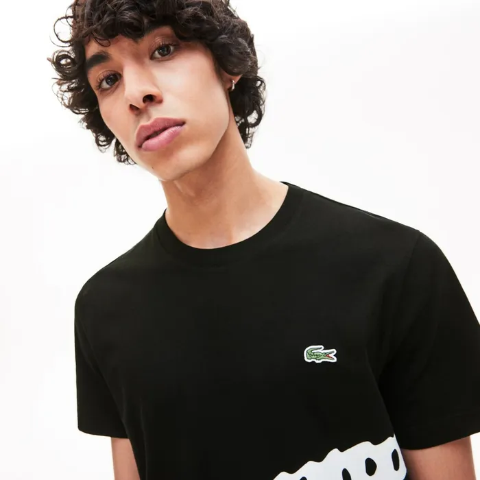 TShirts Lacoste Mens Oversize Croc Crew Neck Jersey Tshirt Black On Sale