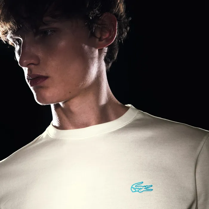 TShirts Lacoste Mens Reflective Croc Regular Fit Cotton Tshirt White For Sale Online