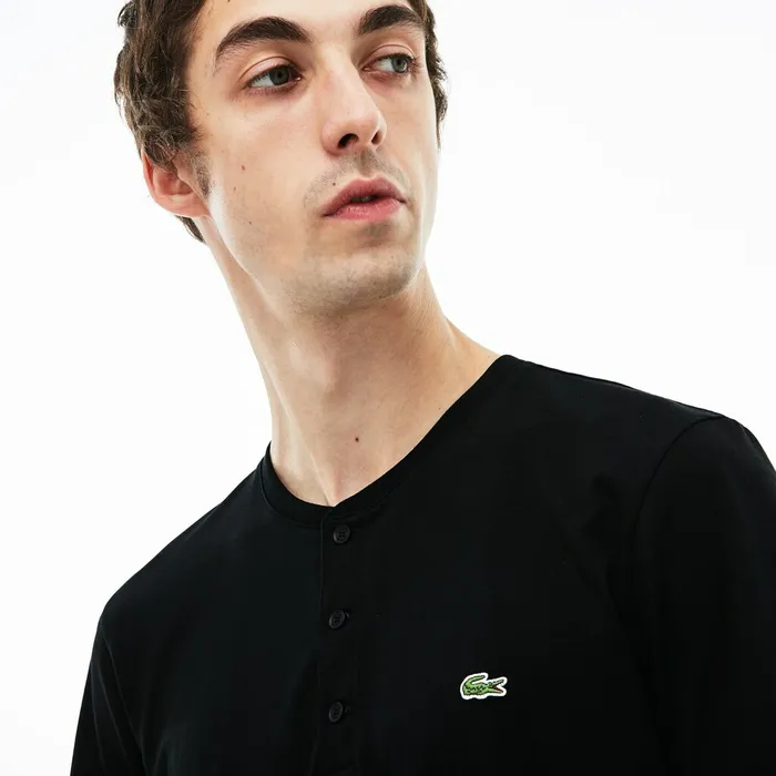 TShirts Lacoste Mens Regular Fit Pima Cotton Henley Tshirt Black Casaul