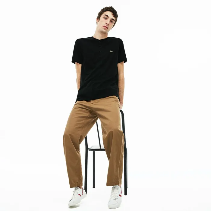 TShirts Lacoste Mens Regular Fit Pima Cotton Henley Tshirt Black Casaul