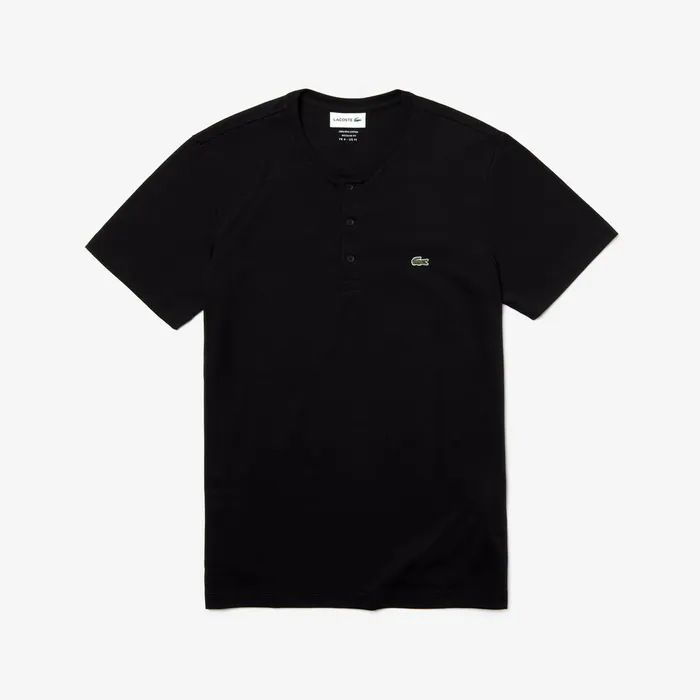 TShirts Lacoste Mens Regular Fit Pima Cotton Henley Tshirt Black Casaul