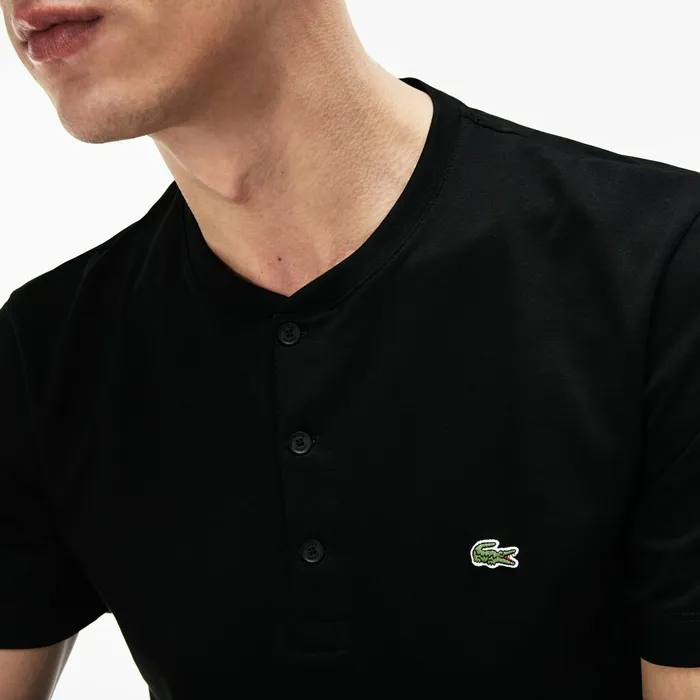 TShirts Lacoste Mens Regular Fit Pima Cotton Henley Tshirt Black Casaul