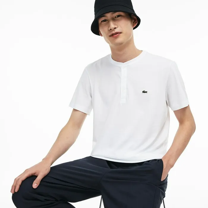 TShirts Lacoste Mens Regular Fit Pima Cotton Henley Tshirt White Shop