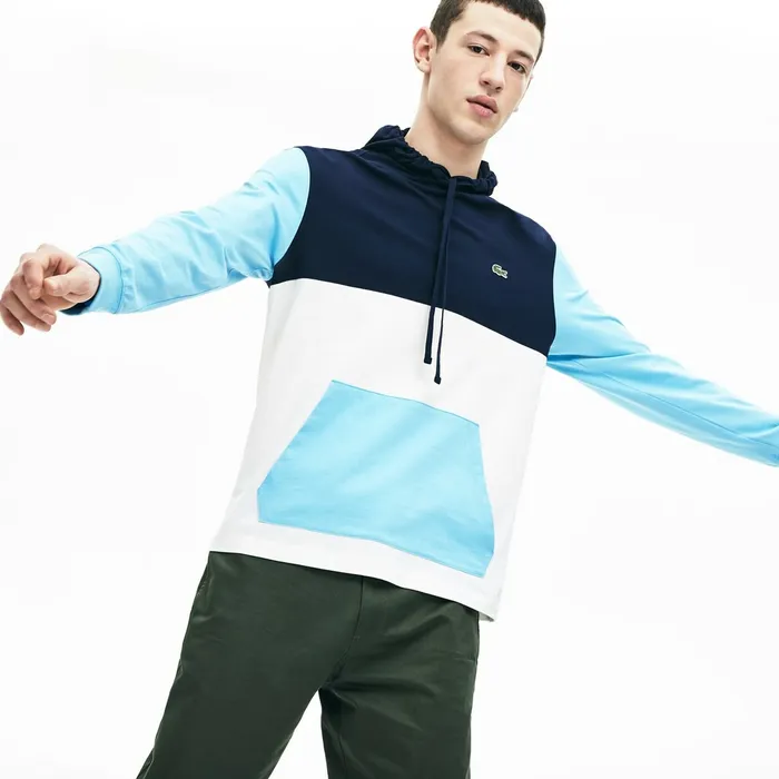 TShirts Lacoste Mens Relaxed Fit Colorblock Hooded Tshirt WhiteNavy BlueLight Blue Shop Online TShirts Lacoste Mens Relaxed Fit Colorblock Hooded Tshirt WhiteNavy BlueLight Blue Shop Online