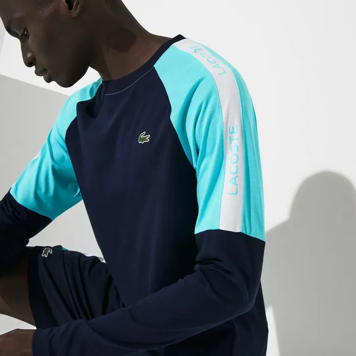 TShirts Lacoste Mens SPORT Colorblock Performance Tshirt Navy BlueTurquoiseWhite Gift for Friend TShirts Lacoste Mens SPORT Colorblock Performance Tshirt Navy BlueTurquoiseWhite Gift for Friend