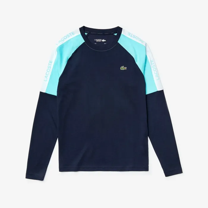 TShirts Lacoste Mens SPORT Colorblock Performance Tshirt Navy BlueTurquoiseWhite Gift for Friend