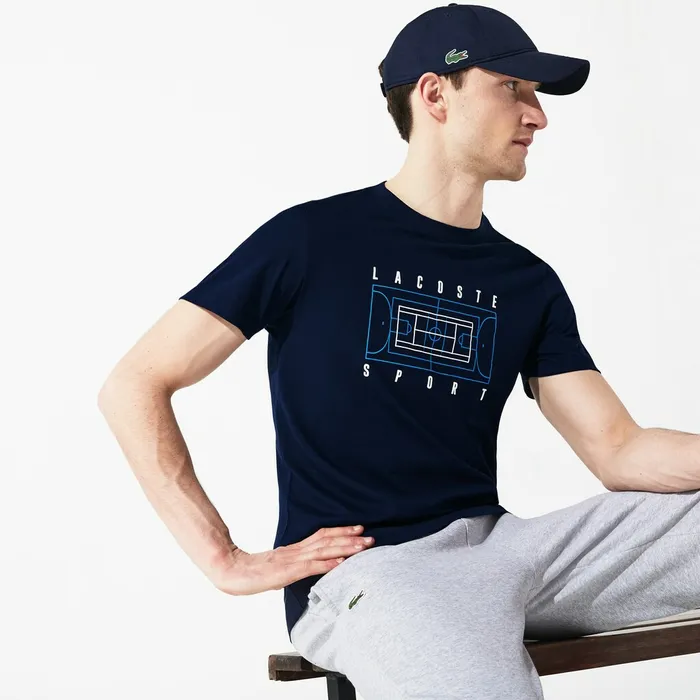TShirts Lacoste Mens SPORT Crew Neck Tech Jersey Tshirt Navy BlueWhiteBlue On Sale TShirts Lacoste Mens SPORT Crew Neck Tech Jersey Tshirt Navy BlueWhiteBlue On Sale