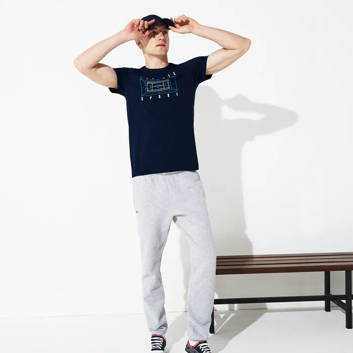 TShirts Lacoste Mens SPORT Crew Neck Tech Jersey Tshirt Navy BlueWhiteBlue On Sale