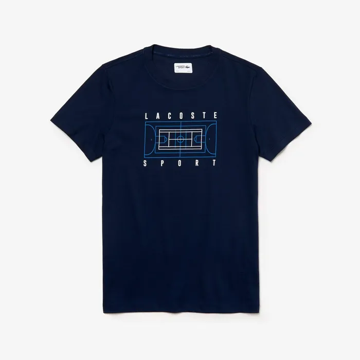 TShirts Lacoste Mens SPORT Crew Neck Tech Jersey Tshirt Navy BlueWhiteBlue On Sale