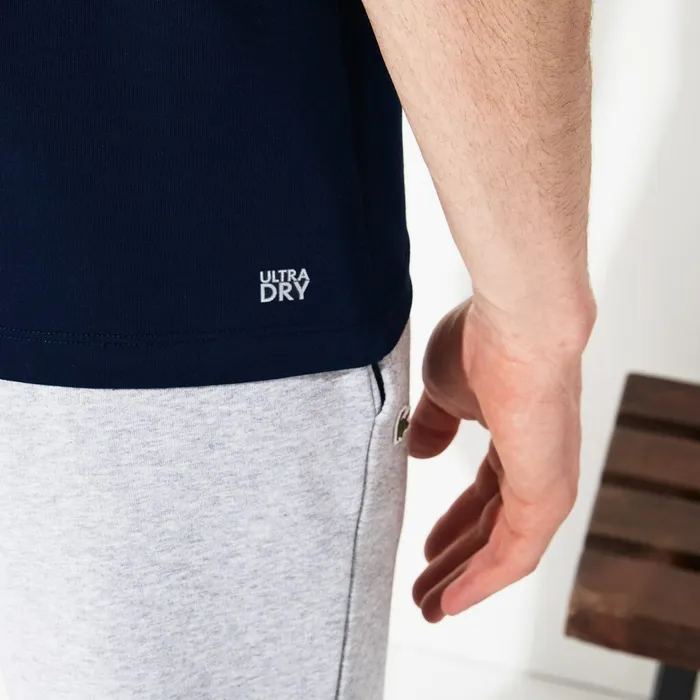 TShirts Lacoste Mens SPORT Crew Neck Tech Jersey Tshirt Navy BlueWhiteBlue On Sale