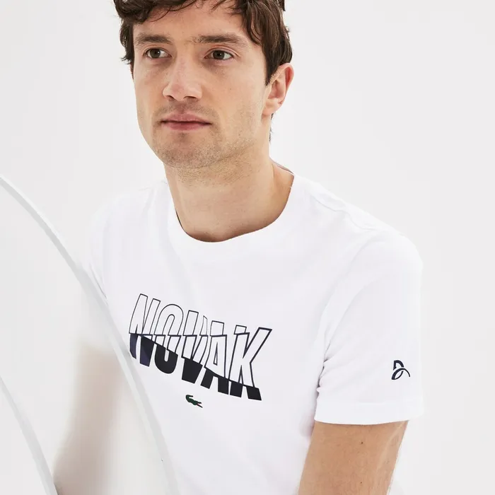 TShirts Lacoste Mens SPORT Novak Djokovic Crew Neck Print Tech Jersey Tshirt WhiteNavy Blue Casaul TShirts Lacoste Mens SPORT Novak Djokovic Crew Neck Print Tech Jersey Tshirt WhiteNavy Blue Casaul