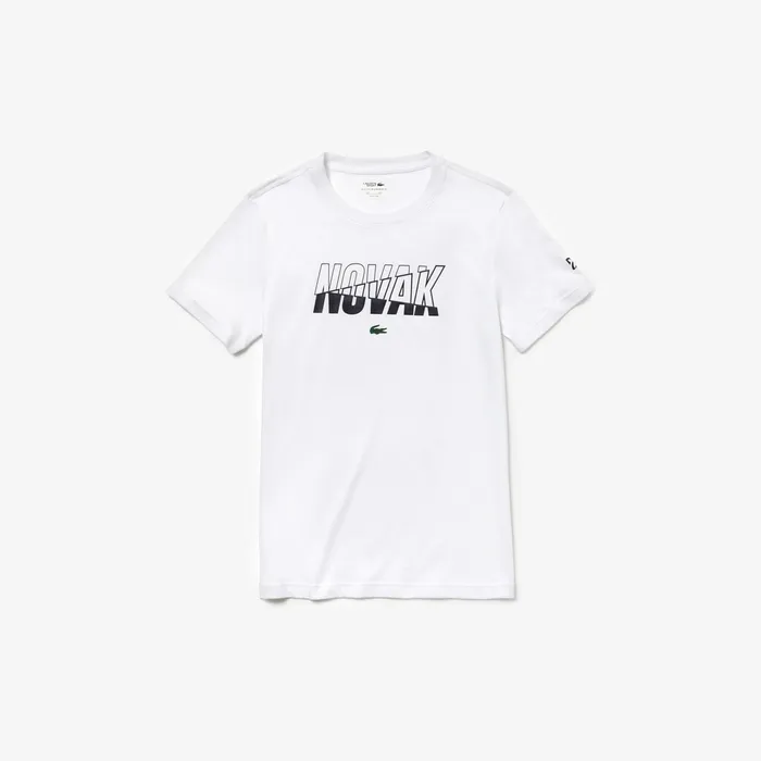 TShirts Lacoste Mens SPORT Novak Djokovic Crew Neck Print Tech Jersey Tshirt WhiteNavy Blue Casaul