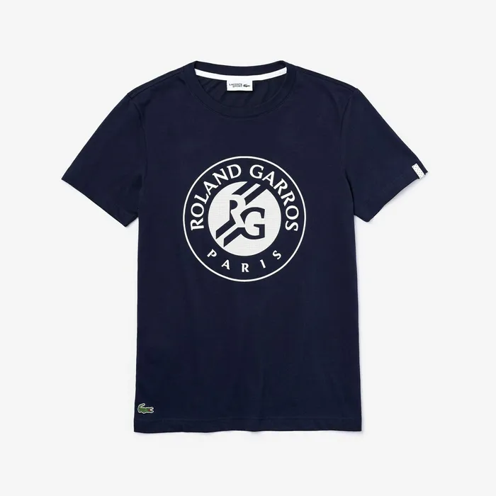 TShirts Lacoste Mens SPORT Roland Garros Logo TShirt Navy BlueWhite Online