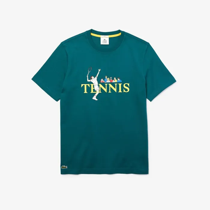 TShirts Lacoste Mens Unisex LIVE TennisPrint Cotton TShirt GreenWhite Gift Ideas