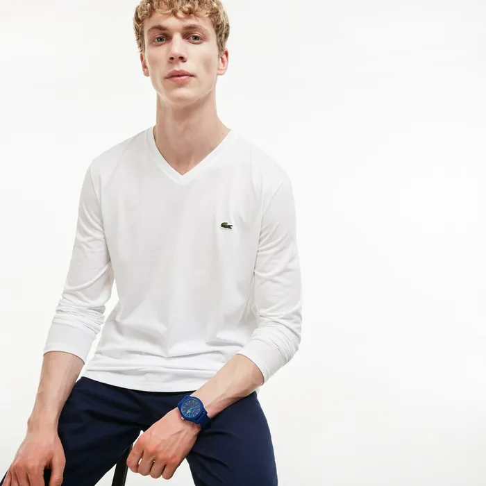 TShirts Lacoste Mens Vneck Pima Cotton Jersey Tshirt White USA