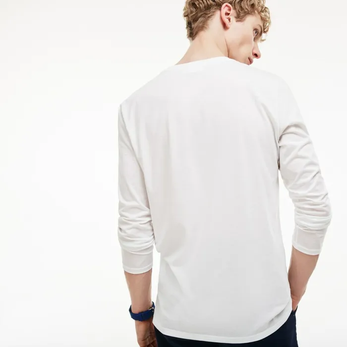 TShirts Lacoste Mens Vneck Pima Cotton Jersey Tshirt White USA