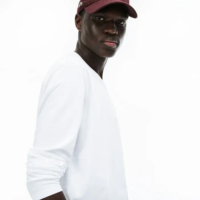 TShirts Lacoste Mens Vneck Pima Cotton Jersey Tshirt White USA