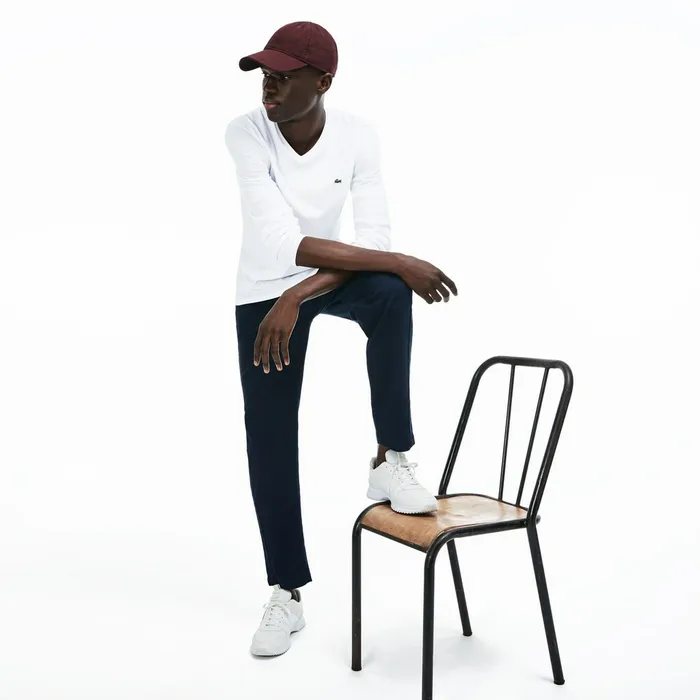 TShirts Lacoste Mens Vneck Pima Cotton Jersey Tshirt White USA