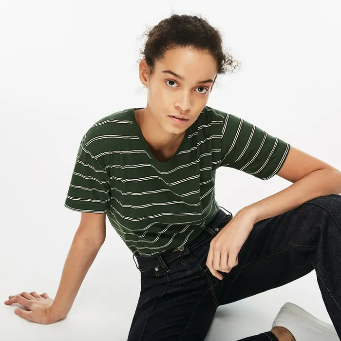 TShirts Lacoste Womens Cotton And Linen TShirt Green Gift Ideas