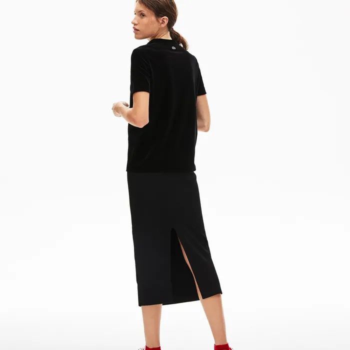TShirts Lacoste Womens LIVE Crewneck Golden Signature Velvet TShirt Black On Sale
