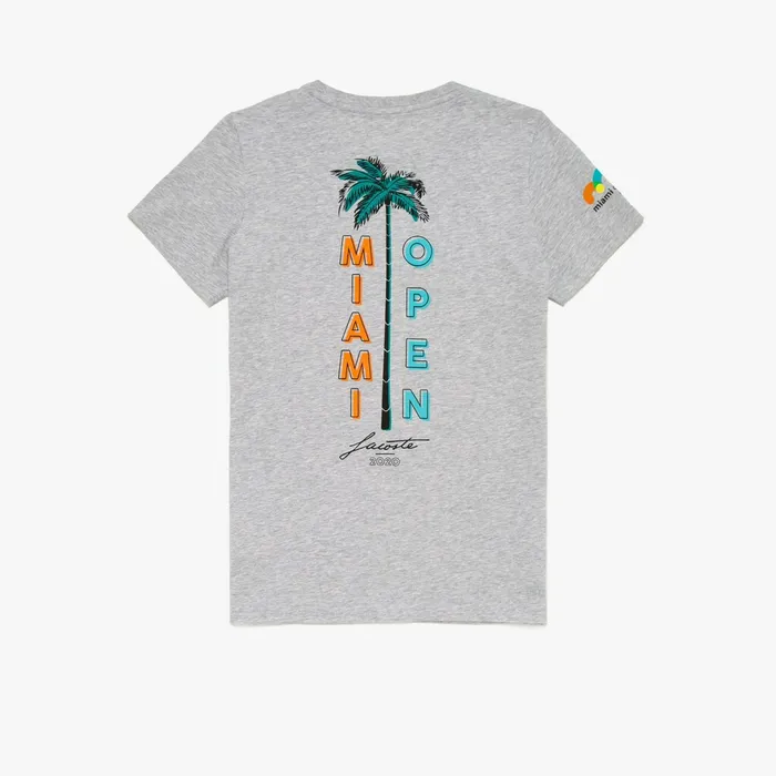 TShirts Lacoste Womens SPORT Miami Open Palm Tree Print Tshirt Grey Chine Outlet