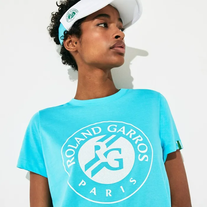 TShirts Lacoste Womens SPORT Roland Garros Logo TShirt TurquoiseWhiteGreen Online Store