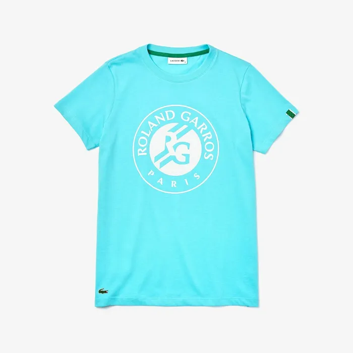 TShirts Lacoste Womens SPORT Roland Garros Logo TShirt TurquoiseWhiteGreen Online Store