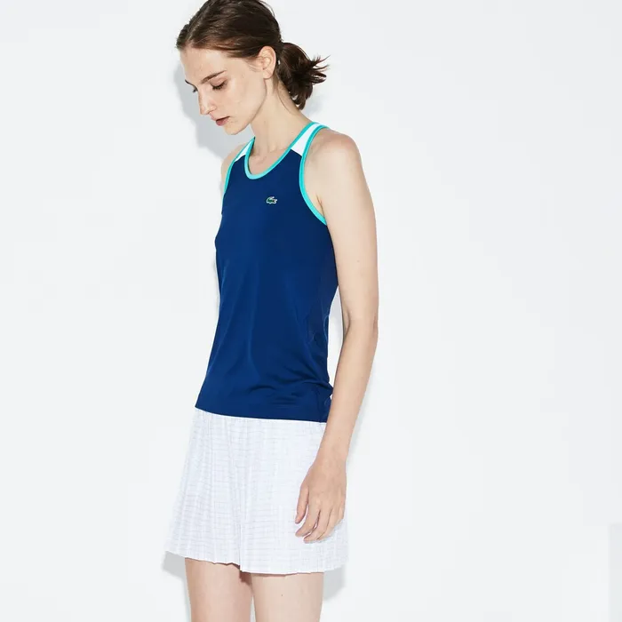TShirts Lacoste Womens SPORT Stretch Jersey Racerback Tennis Tank Top Navy BlueWhiteGreen On Sale