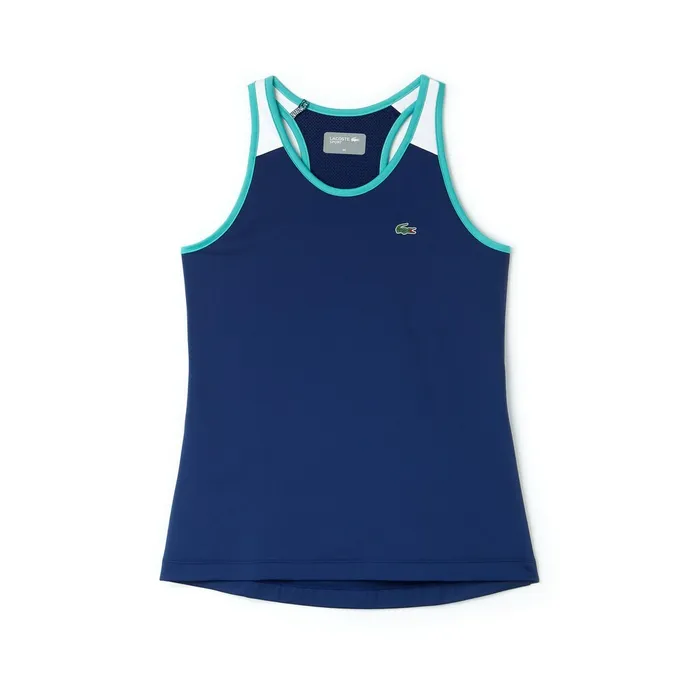 TShirts Lacoste Womens SPORT Stretch Jersey Racerback Tennis Tank Top Navy BlueWhiteGreen On Sale