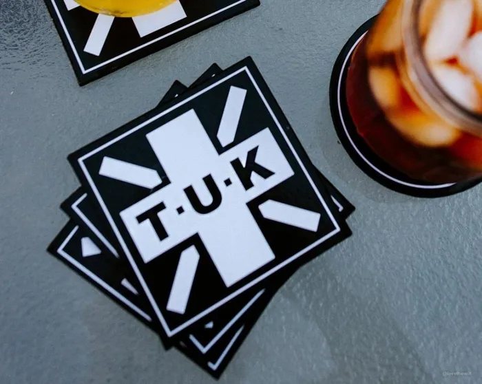 TUK Square Logo Coaster 4Pack Set Adult TUK Shoes Stickers Pins Patches Totes