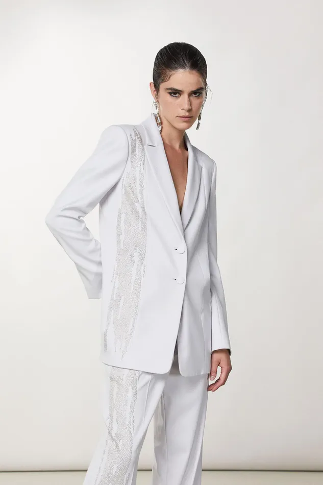 Tailleur Women Patrizia Pepe Beaded Flannel Jacket Eldorado White