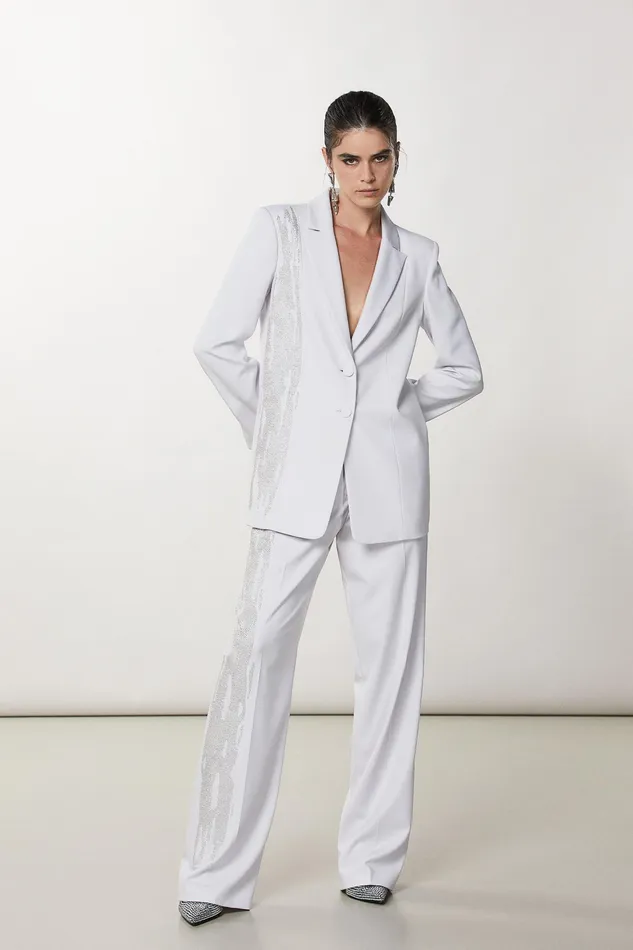 Tailleur Women Patrizia Pepe Beaded Flannel Jacket Eldorado White