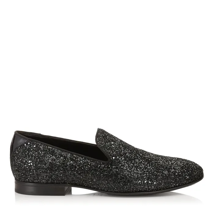 Thame Black Coarse Glitter Fabric Slipper Black Men JIMMY CHOO Dress Shoes