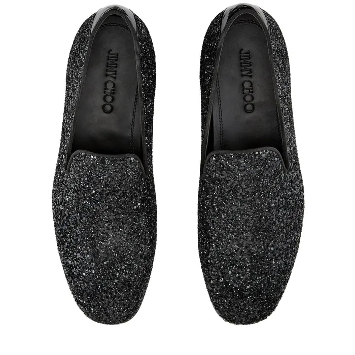 Thame Black Coarse Glitter Fabric Slipper Black Men JIMMY CHOO Dress Shoes Thame Black Coarse Glitter Fabric Slipper Black Men JIMMY CHOO Dress Shoes