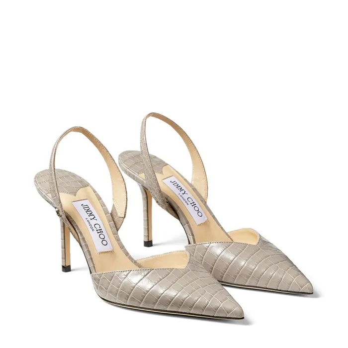 Thandi 85 Sand CrocEmbossed Leather Slingback Pumps With Jc Emblem Sand Women JIMMY CHOO Pumps