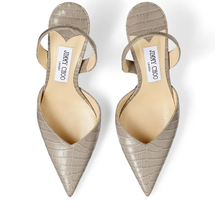 Thandi 85 Sand CrocEmbossed Leather Slingback Pumps With Jc Emblem Sand Women JIMMY CHOO Pumps