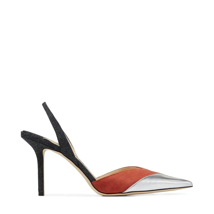 Thia 85 Multicolour Metallic Nappa Leather Suede And Denim Fabric Pointed Slingback Pumps Silverrustindigo Women JIMMY CHOO Pumps Thia 85 Multicolour Metallic Nappa Leather Suede And Denim Fabric Pointed Slingback Pumps Silverrustindigo Women JIMMY CHOO Pumps