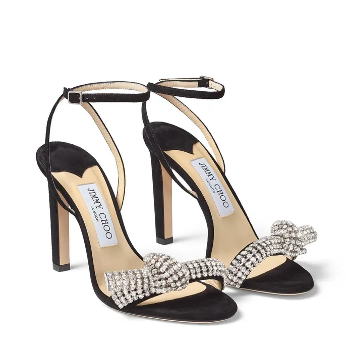 Thyra 100 Black Suede Sandals With Pav Crystal Cord Detail Blackcrystal Women JIMMY CHOO Sandals