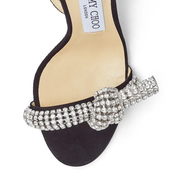 Thyra 100 Black Suede Sandals With Pav Crystal Cord Detail Blackcrystal Women JIMMY CHOO Sandals
