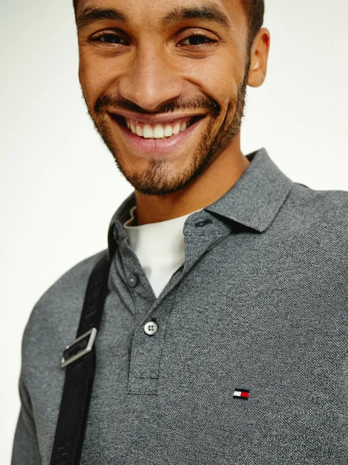 Tommy Hilfiger 1985 Collection Moulin Slim Long Sleeve Polo Dark Grey Heather Mens Polo Shirts Popular