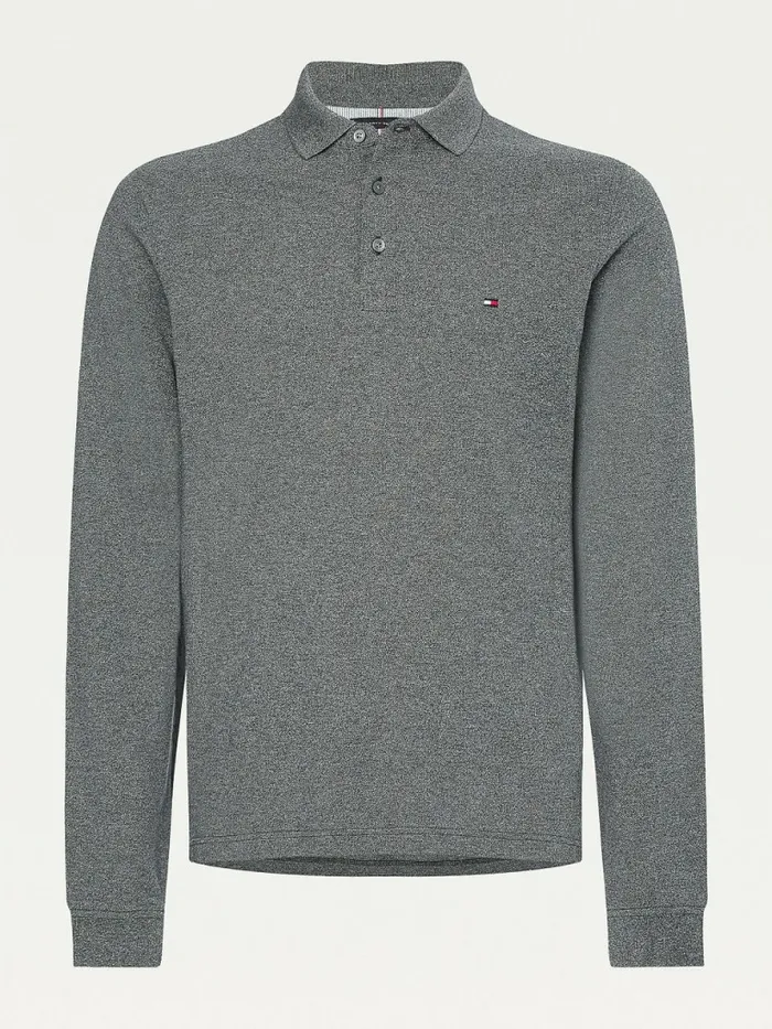 Tommy Hilfiger 1985 Collection Moulin Slim Long Sleeve Polo Dark Grey Heather Mens Polo Shirts Popular