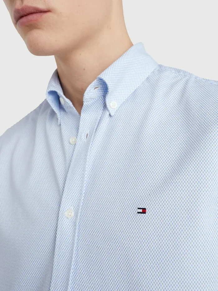 Tommy Hilfiger 1985 Collection Polygiene Slim Fit Shirt Optic WhiteCloudy Blue Mens Shirts Sale