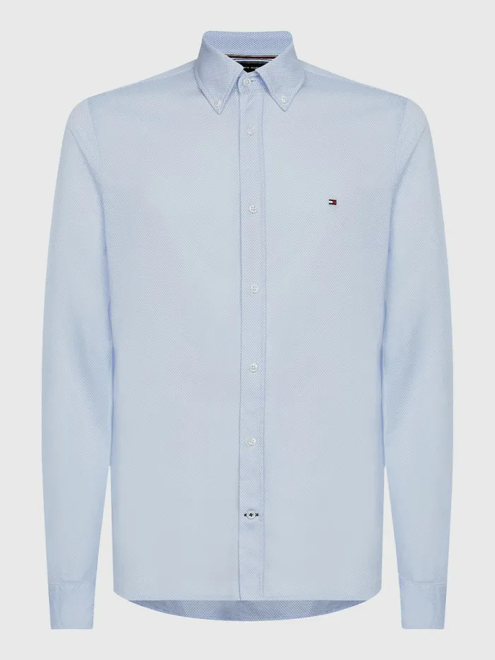 Tommy Hilfiger 1985 Collection Polygiene Slim Fit Shirt Optic WhiteCloudy Blue Mens Shirts Sale