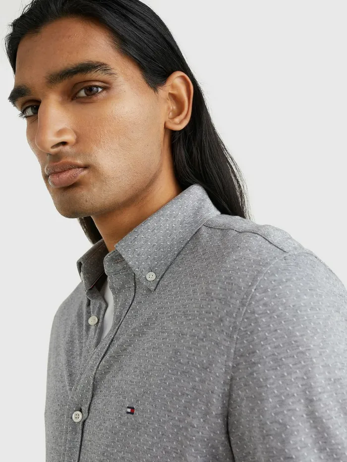 Tommy Hilfiger 1985 Collection Slim Fit Knitted Shirt Grey MelangeWhite Mens Shirts Online