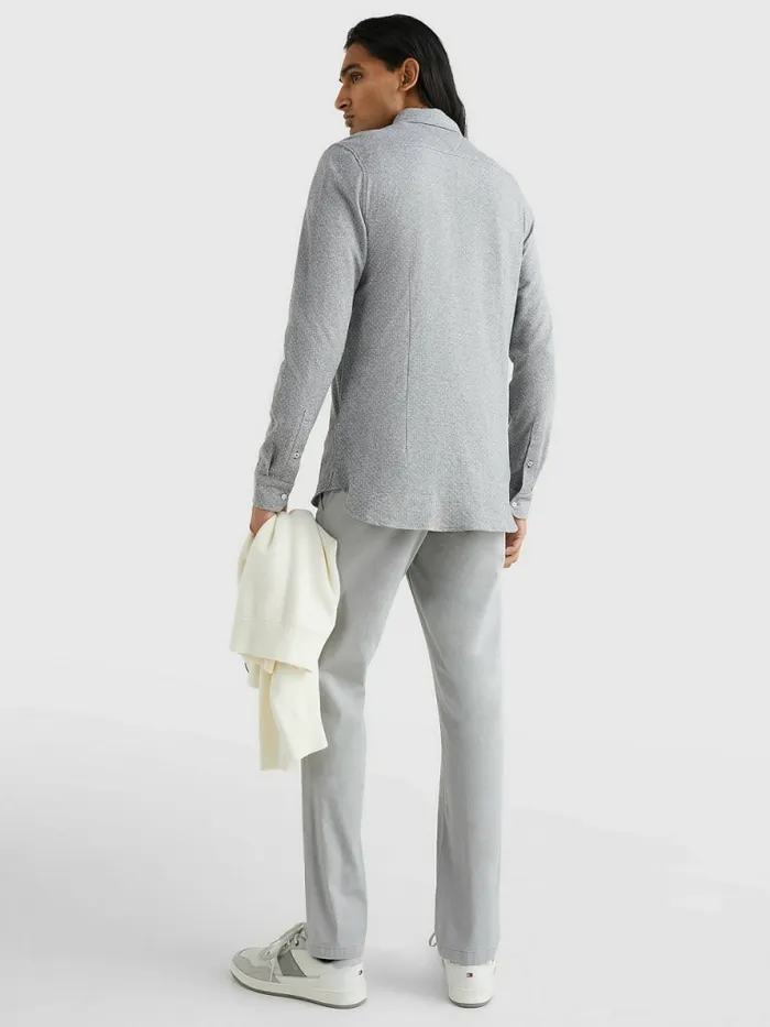 Tommy Hilfiger 1985 Collection Slim Fit Knitted Shirt Grey MelangeWhite Mens Shirts Online