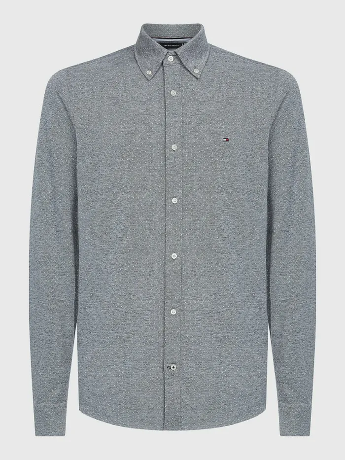 Tommy Hilfiger 1985 Collection Slim Fit Knitted Shirt Grey MelangeWhite Mens Shirts Online